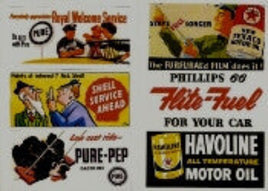 Collection of vintage advertisements featuring Shell, Pure-Pep, Havoline, and Phillips 66 logos.