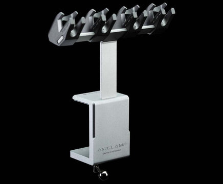 Metallic jewelry display stand with 'Allegri' branding on a white background