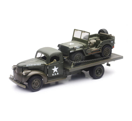 1/32 New-Ray 1941 Chevy Military Flatbed Truck w/ Jeep Willys 61053