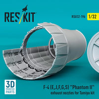 Model kit of F-4 exhaust nozzles for Tamiya on a blue background with Res/Kit branding.