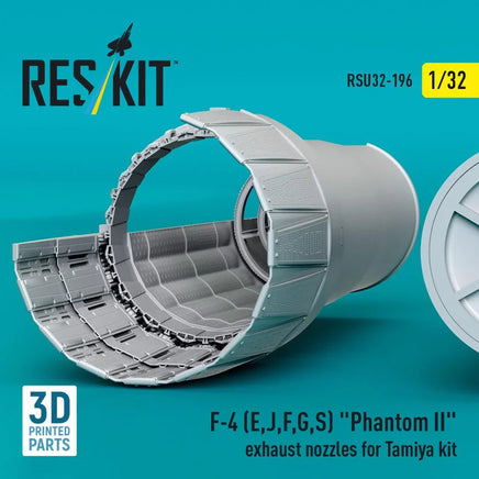 Model kit of F-4 exhaust nozzles for Tamiya on a blue background with Res/Kit branding.