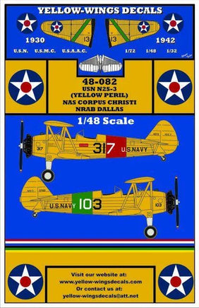 Yellow-Wings Decals product with airplane models and U.S. Navy insignia on a blue and yellow background.