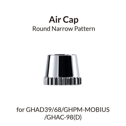 Chrome air cap with text indicating round narrow pattern and compatibility with specific models.