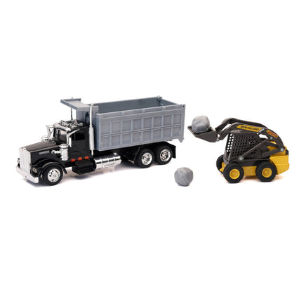 1/43 New-Ray Kenworth Dump Truck w/ New Holland Skid Loader 16173