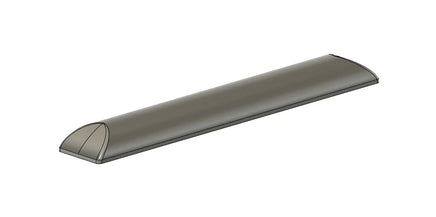 Long, narrow metallic object on a white background