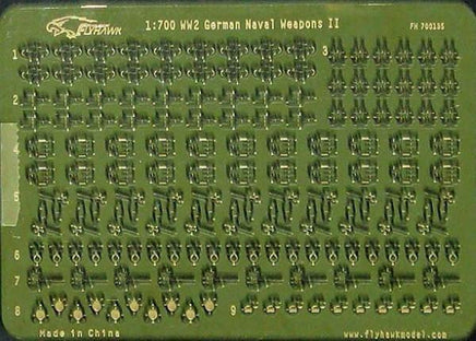 Model kit of German naval weapons on a green tray with Fliteworn branding.