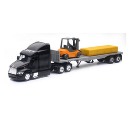 1/43 New-Ray Peterbilt 387 Flatbed w/ Forklift & Hay Bale 15123