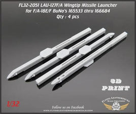 Four gray resin LAU-127F/A wingtip missile launchers for 1/32 F/A-18E/F Super Hornet with integrated formation light panels, designed for Trumpeter and Revell kits on white background

