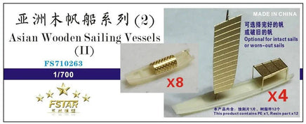 Model kit packaging for Asian wooden sailing vessels with scale information and FSTAR branding.