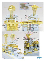 Model of a drilling platform with labeled parts on a white background