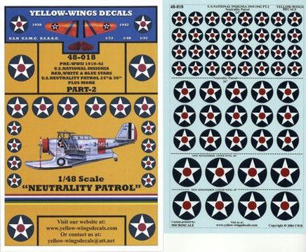 Yellow-Wings Decals packaging with airplane model and star patterns on a white background
