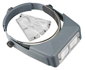 Headband magnifier with two lens covers on a white background