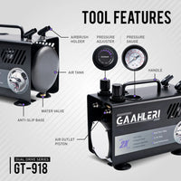 Gaahleri Dual Drive Series Airbrush Air Compressor GT-918 for Airbrush Painting 40058