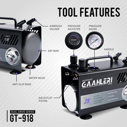 Gaahleri Dual Drive Series Airbrush Air Compressor GT-918 for Airbrush Painting 40058