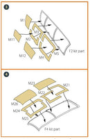 Detailed view of Clear Prop self-adhesive masking templates for 1/48 scale OV-10 Bronco cockpit glazing showing individual mask pieces and cutting precision
