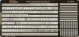 Sheet of 1/700 scale warship figures with black silhouettes on a gold border, featuring Flyhawk branding.