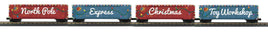 O MTH North Pole 4-Car 50’ Double Door Plugged Boxcar Set with Led Lights Set 30-70152