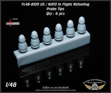 1/48 scale Flying Leathernecks US NATO in-flight refueling probe tips aftermarket resin detail set showing six detailed IFR probe tips for hose and drogue refueling systems on military aircraft models

