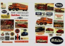 Collection of vintage truck advertisements on a white background