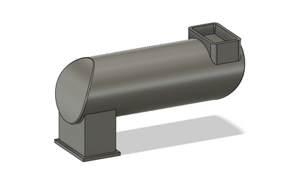 Gray cylindrical trash can with a rectangular top on a white background