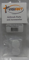 Vigiart airbrush cleaning pot filter package showing two 25mm replacement filters, product code 557, universal fit

