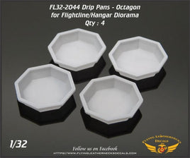 1/32 scale Flying Leathernecks resin detail set package containing octagon-shaped drip pans for aircraft flightline and hangar dioramas
