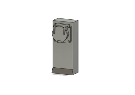 Gray rectangular wall-mounted device with a circular component on a white background