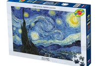 Jigsaw puzzle box featuring 'Starry Night' by Van Gogh on a white background