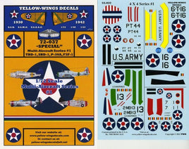 Yellow-Wings Decals packaging with model airplane decals and branding details.