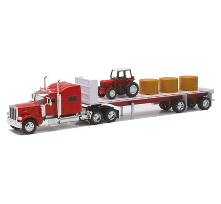 1/32 New-Ray Peterbilt 389 w/ Hay & Farm Tractor 10293