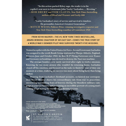 Book back cover with text and images of a bomber pilot and airplane.