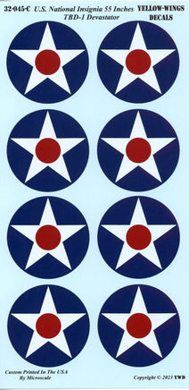 U.S. National Insignia decals with blue circles and red centers on a white background