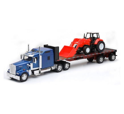 1/32 New-Ray Kenworth W900 Flatbed w/ Farm Tractor 10373