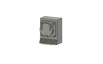 Gray rectangular wall-mounted electrical box with a circular component on a white background