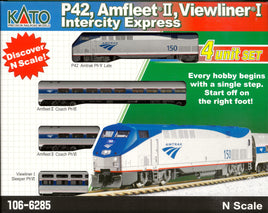 N Kato GE P42 Amfleet Viewliner Intercity Express Phase VI 4-Car #150 "Starter Series" Set Analog/DC 106-6285