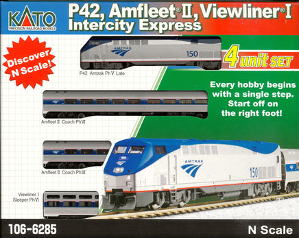 N Kato GE P42 Amfleet Viewliner Intercity Express Phase VI 4-Car #150 "Starter Series" Set Analog/DC 106-6285