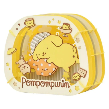 Pompompurin-themed product packaging with cute illustrations on a white background