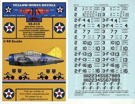 Yellow-Wings Decals for model aircraft with a Buffalo airplane illustration and numerical codes.