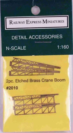 Packaging of Railway Express Miniatures N-scale etched brass crane boom accessories.