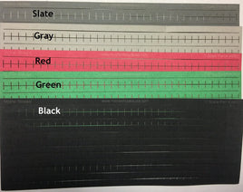 Set of five color swatches labeled Slate, Gray, Red, Green, and Black.