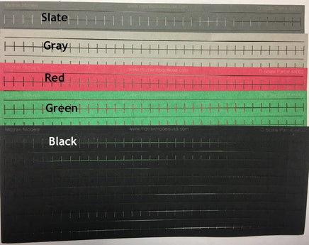 Set of five color swatches labeled Slate, Gray, Red, Green, and Black.