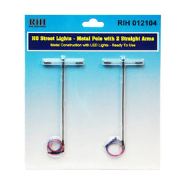 HO Rock Island Street Lights - Metal Poles with 2 Straight Arms (2pcs) 12104