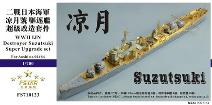 Model of a WWII Japanese destroyer Suzuki with text and branding on a gray background