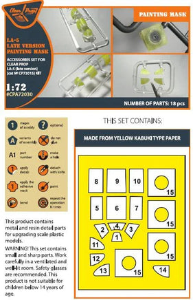 1/72 Clear Prop La-5 (Late Version) Painting Mask on Yellow Kabuki Paper for CP Kit CP72015 72030