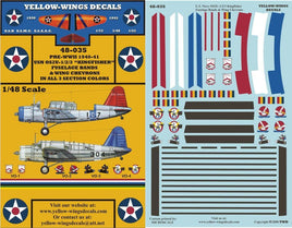 Yellow-Wings Decals for model aircraft with airplane illustrations and text on a yellow background