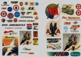 Collection of vintage airline logos and advertisements on a white background