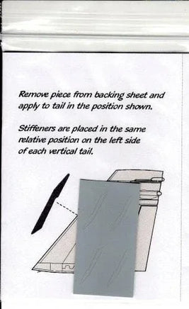Instructions for applying stiffeners to a tail assembly with text and diagram on a white background.