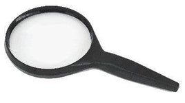 Black-handled magnifying glass on a white background