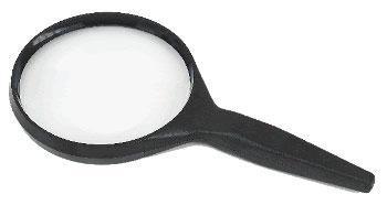 Black-handled magnifying glass on a white background
