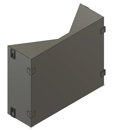 3D model of a gray metal cabinet with hinges on a white background